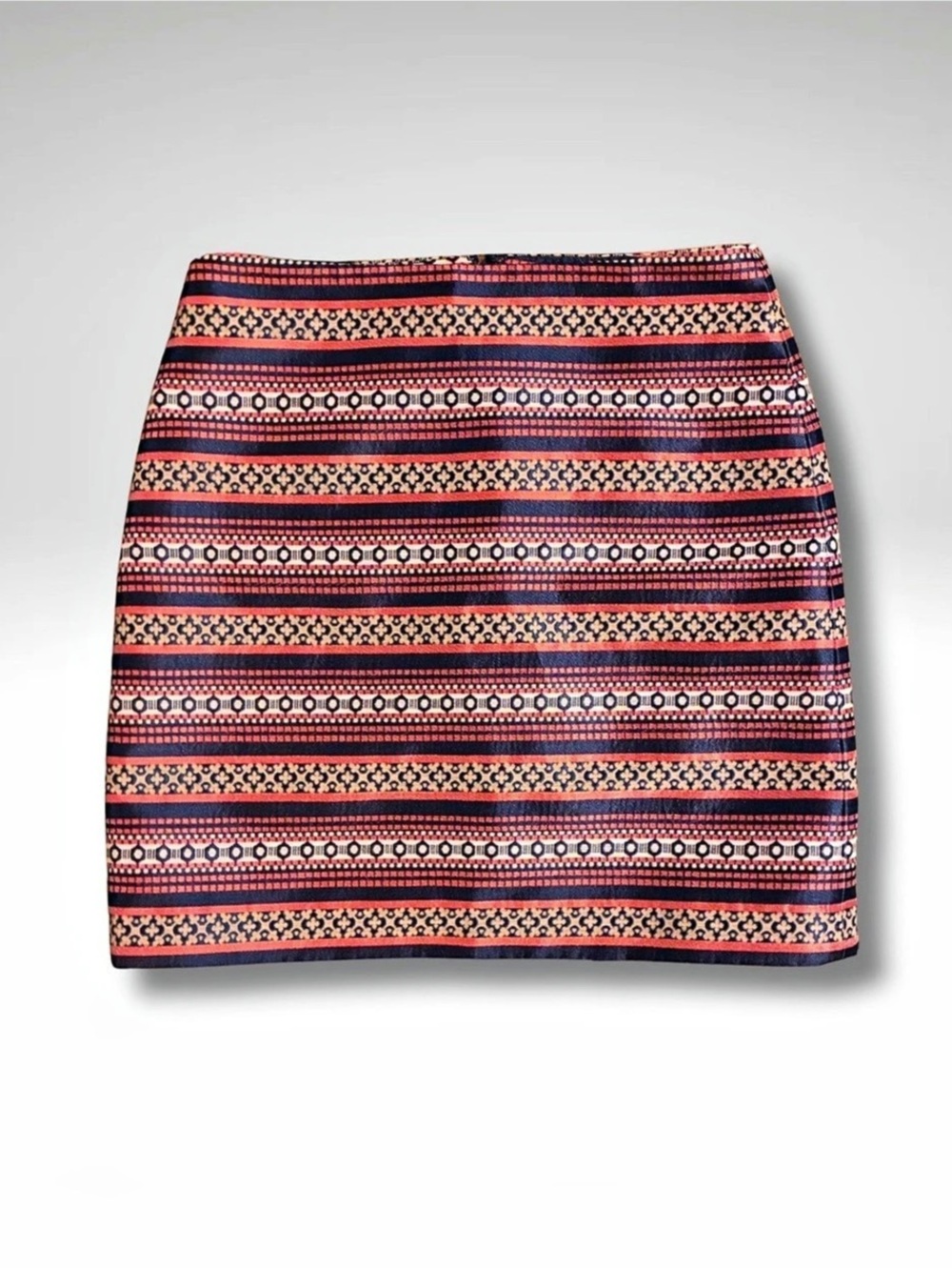 LOFT Retro Mod Geometric Jacquard Mini Skirt Navy Orange Tapestry Size 4